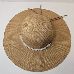 Floppy Sun Wide Brim Hat Paper Tan Brown Solid Color Women